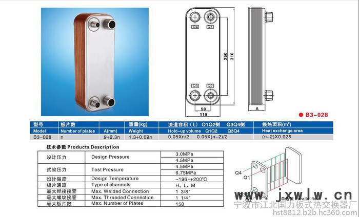 釬焊板式熱交換器 B3-028 供應(yīng)釬焊板式換熱器 壓縮機(jī)經(jīng)濟(jì)器